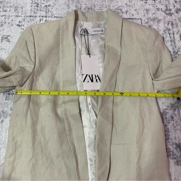 ZARA Cream Linen Open Blazer With 3/4 Sleeves XS - Picture 5 of 13